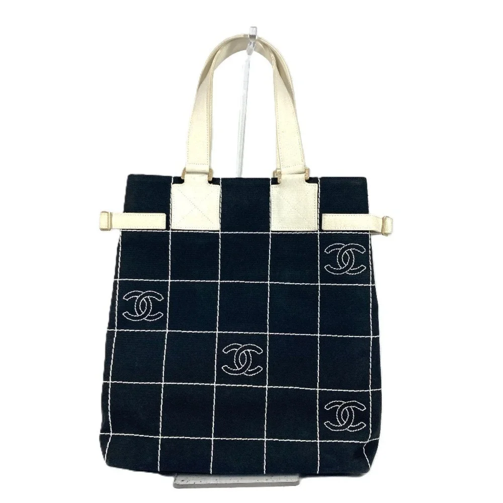 CHANEL Black Canvas Logo Shoulder Bag
